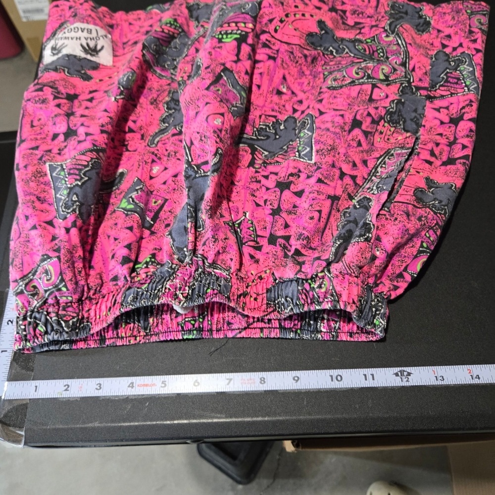 Vintage 90s Aloha Hawaiian Baggy Womens Pink Lizard Geometric Print Shorts Retro - Picture 5 of 8